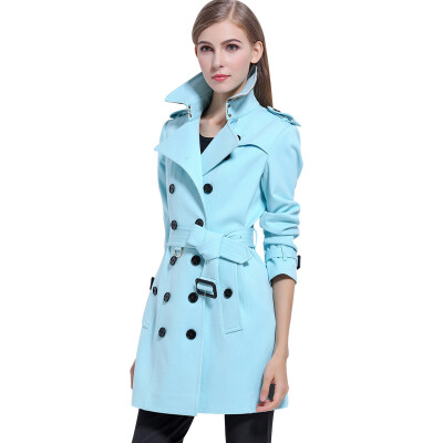 

BURDULLY Autumn New Arrival Slim Light Blue Double Breasted Coat Women High Quality Fall Elegant Trench Coat For Lady Winter