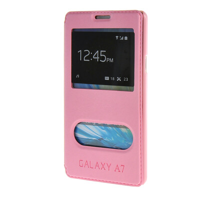 

MOONCASE Samsung Galaxy A7 Case View Leather Flip Pouch Bracket Back Cover Pink