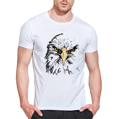 

Mens O Round Neck Casual Short Sleeves Fashion Cotton T-Shirts Owls Head Picture Digital Print