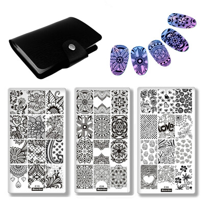 

Lace Flower Beauty Love Nail Stamping Plates DIY Finger Nails Tempates Decoration Plate Organizer Holder Case Storage 4pcset