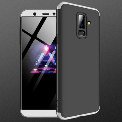 

MOONCASE Three-parts structure design Full Protection Hard Plastic Combination Case for Samsung Galaxy A6 Plus 2018 Black Silver