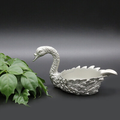 

Oriental Pewter - Pewter Cigarette Ashtray Ash Tray small Tin 97 Lead-Free AS Hand Carved Swan Shaped Handmade in Thailand