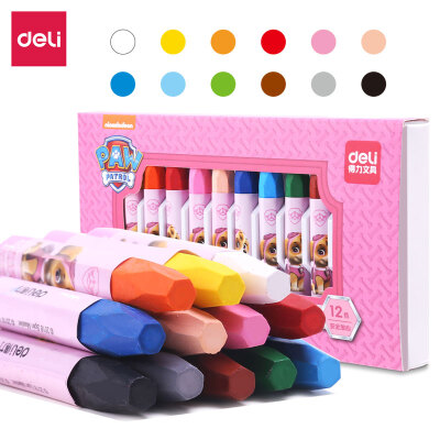 

Deli deli Wang Wang team outstanding work series 12 color student hex rod silky oil pastels childrens crayon painting pen princess powder 72100