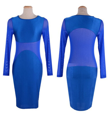 

Womens Sexy See-through Mesh Clubwear Outfit Crewneck Slim Bandage Bodycon Dress 3 Colors