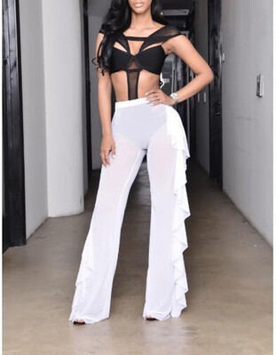 

Womens Beach Bikini Cover Up Swimwear Transparent Long Pant Trousers