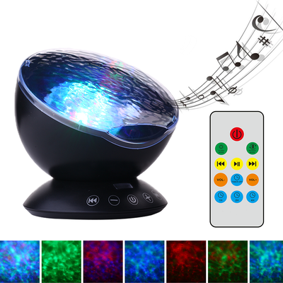 

TOMNEW Remote Control Night Light Ocean Wave Projector 7 Colorful Ceiling Mood Lamp with Bulit-in Speaker Music Player For Room