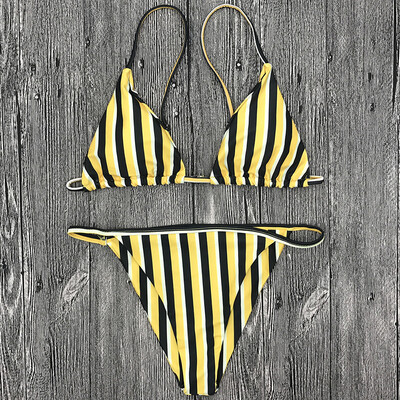 

MisShow Fashion Women Yellow Stripe Leopard Print Two Piece Bikini Swimsuit