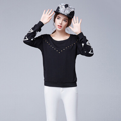 

Bat printing large size women's round neck long-sleeved T-shirt student sweater