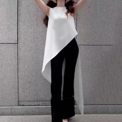 

Chiffon Shirt For Women Sleeveless Asymmetrical Large Size Dovetail Shirts Female 2018 Summer Fashion OL Clothing