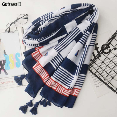 

Guttavalli Women Plaid Печать Длинные кисточки Шаль Летний Женский Хлопок Тощий шарф Богемия Полосы Парусники Шеврон Шарфы