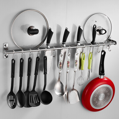 

Fürth double pole kitchen row hook 304 stainless steel free punching kitchen rack wall hanging multifunctional kitchen storage rack knife holder lid send 1 glue