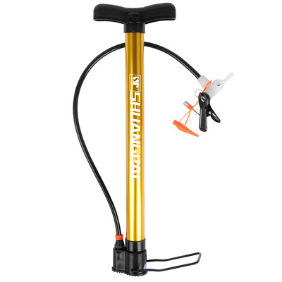 

Double-brand portable multi-function bicycle basketball inflatable swimming ring pump with gas needle&car tire clips gold extra large