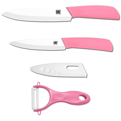 

Hot sale kicthen knives 4 inch utility 5 inch slicing pink ceramic knives with one peeler XYJ brand cooking knives set