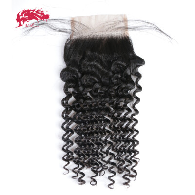 

Ali Queen Hair Brazilian Lace Closure Deep Wave 4x4 Virgin Human Hair Closure Free Part With Baby Hair