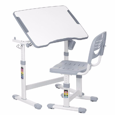 

New Style Height Adjustable Kids Study Desk & Chair Set 0-40°Tiltable Children Activity Art Table Set Work Station Metal Frame