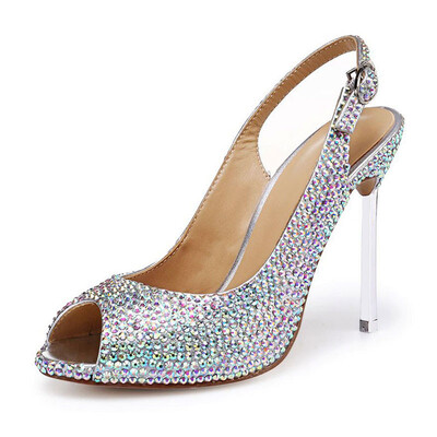 

Bright coloured drill Sexy fish mouth Rear air high heel sandals Nightclub womens shoes