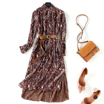 

BURDULLY Korean Women Dress 2018 Spring Vintage Long Sleeve Printed Dress Vestidos Loose Dresses Floral Print robe femme grande