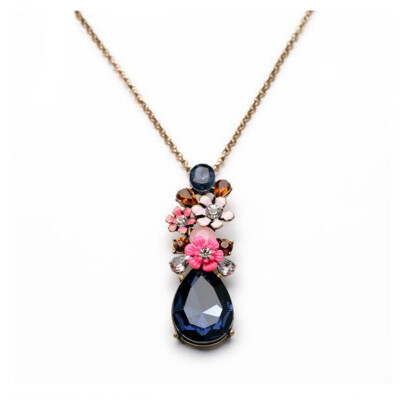 

Aiyaya Flower America And Europen Style Elegant Waterdrop Multicolor Pendant Necklace Women Accessories