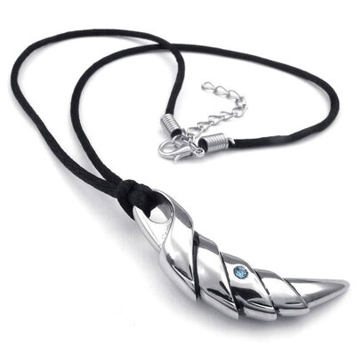 

Hpolw Mens Tribal Wolf-Tooth sapphireBlue Crystal Pendant Rope Necklace ChainBlack Silver