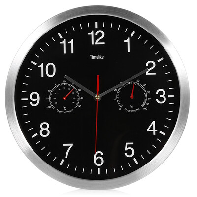 

32cm Silent Wall Metal Clock Thermometer Hygrometer Quiet Sweep Movement No-ticking Home Art Decor Chronograph