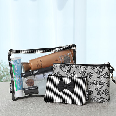 

FaSoLa travel cosmetic bag portable storage simple transparent wash bag large capacity hand bag 3 piece set black