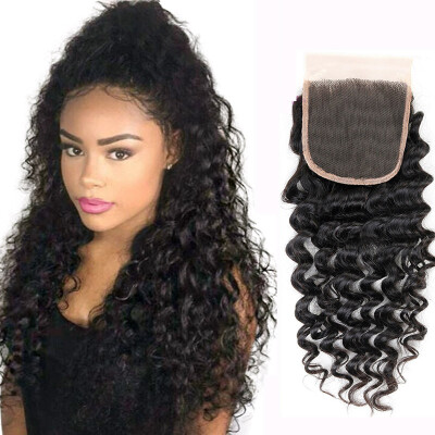 

WYF Indian Virgin Hair Deep Wave with Closure Free Part Unprocessed Human Hair 4 Bundles