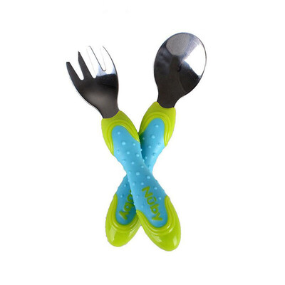 

Nubian Nuby Childrens Tableware Baby Tableware Stainless Steel Fork Spoon Set - Blue 5440