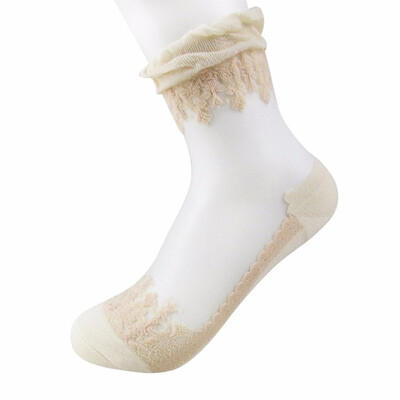 

1Pair Women Lace Ruffle Ankle Sock Soft Comfy Sheer Silk Cotton Elastic Mesh Knit Frill Trim Transparent Womens socks drop ship