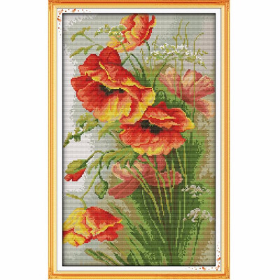 

DIY Handmade Needlework Counted Cross Stitch Set Embroidery Kit 14CT Poppy Flowers Pattern Cross Stitching 35 52cm Home Decorati