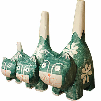 

3pcs Nordic Resin wooden blue fat cats Family crafts ornamnets home living room cabinet animals decorations childrens Gifts