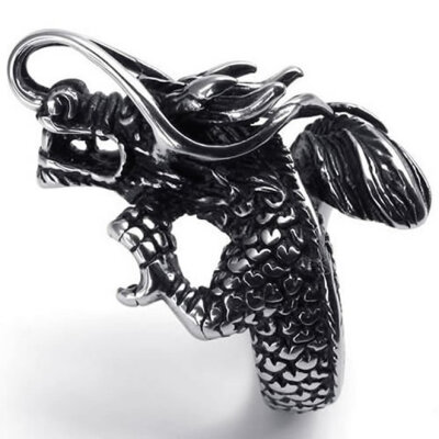 

Hpolw Vintage fashion silver&black Stainless Steel Gothic Dragon Biker Animal Ring,Width:35mm