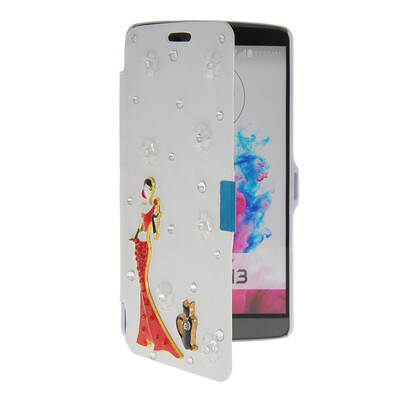 

MOONCASE Bling Rhinestone Crystal Ultre Slim Leather Side Flip Wallet Shell Back ЧЕХОЛ ДЛЯ LG G3 White
