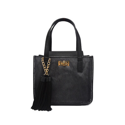

2016 new lady PU leather handbag real horsehair tassels women handbag high quality shoulder bag tote bags small square package