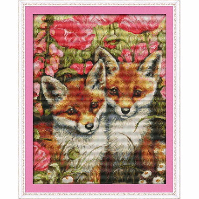 

DIY Handmade Needlework Counted Cross Stitch Set Embroidery Kit 14CT Lovely Foxes Pattern Cross-Stitching 35 44cm Home Decoratio