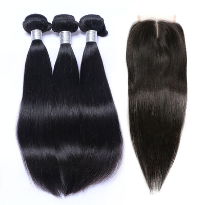 

9A Malaysian Virgin Hair Straight With Lace Closure 3 Bundles Malaysian Remy Human Hair Weaves And Closures 4Pcs Lot Natural Black