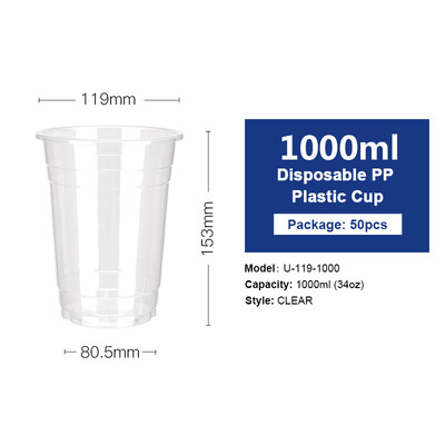 

OTOR 34oz Clear Plastic Cups Fruit Salad Water Cup with Lids Disposable Tumblers Outdoor Travel Birthday Party Supply 50pcs