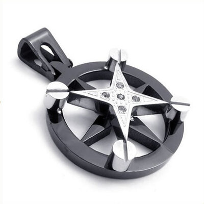 

Hpolw Mens Celtic Pentagram/Star Fashion Stainless Steel White Crystal Pendant Necklace,Black Silver,18-26 inch Chain