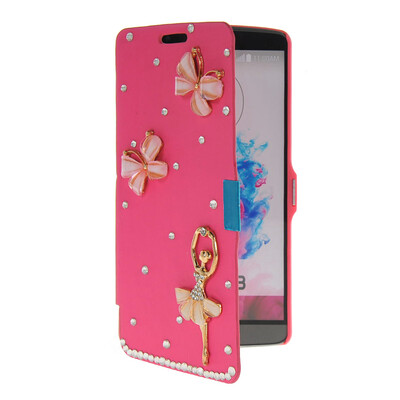

MOONCASE Bling Rhinestone Crystal Ultre Slim Leather Side Flip Wallet Shell Back ЧЕХОЛ ДЛЯ LG G3 Hot pink