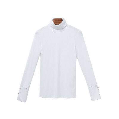 

Canvaus Spring Autumn Simple Slim Commuter Modal Long-sleeved High Collar Button Decoration T-shirt Undershirt Tops