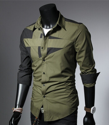 

Mens lapel hit color long sleeve casual summer fashion large size shirt