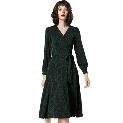 

BURDULLY Casual Women Spring Dress 2018 New Arrival Runway Designer High Quality Dress Sleeve Long V-neck Dresses Sexy Black