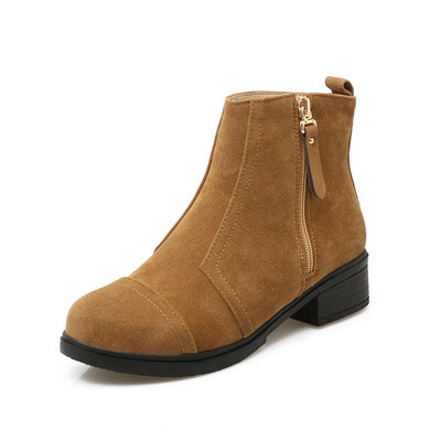 

IDIFU Womens Stylish Faux Suede Side Zipper Short Boots Shoes Round Toe Block Low Heel Ankle Booties