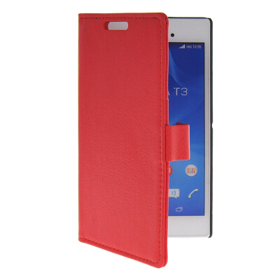 

MOONCASE Slim Leather Flip Wallet Card Pouch with Kickstand Shell Back Case Cover for Sony Xperia T3 Red