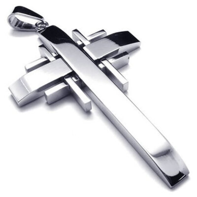 

Hpolw Polished Silver&black Fashion Pendant Special Design Polished Cross Pendant Biker Men's Stainless Steel Charming Jewelry