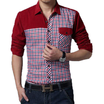 

Zogaa New Mens Shirt Lattice Color Matching Long Sleeve