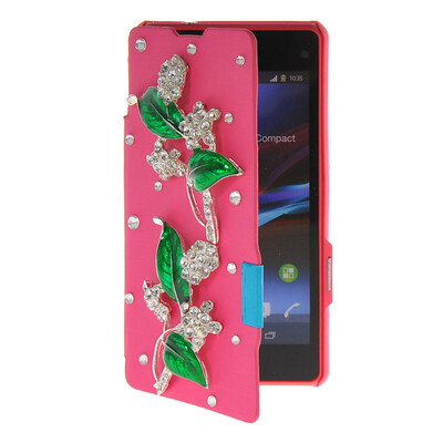 

MOONCASE Rhinestone Crystal Ultre Slim Leather Side Flip Wallet Back ЧЕХОЛ ДЛЯ Sony Xperia Z1 Compact (Mini) Hot pink