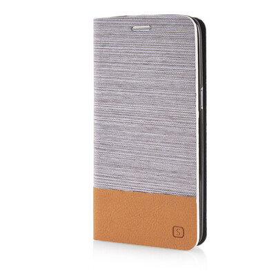 

MOONCASE Canvas Design Leather Side Flip Pouch Stand Shell Back ЧЕХОЛ ДЛЯ Samsung Galaxy Grand Prime G5308W Light Brown
