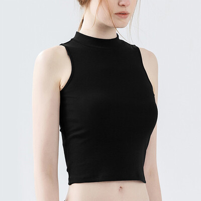 

Canvaus Summer New Women Half-high Collar Slim Sleeveless Solid Color Comfortable Personality Cotton T-shirt