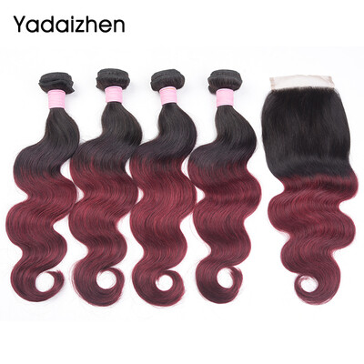 

T1b99j Burgundy Ombre Body Wave Bundles With Closure Burgundy Peruvian Body Wave Bundles With Closure