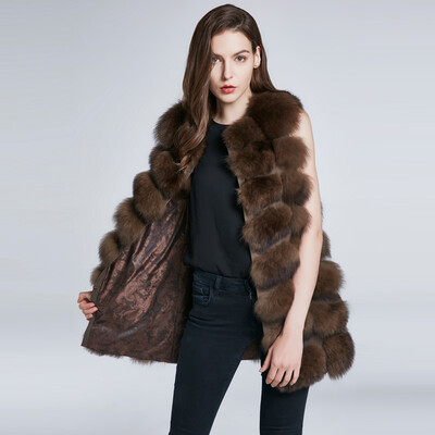 

Women&39s Jacket Fox Fur Vest Real Fur Coat Furry Jacket Natural Fox Fur Warm Fashion Stitching Stripe New Discount 2018 New